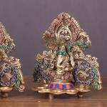 Brass Lord Ganesha and Goddess Lakshmi Panchdeep with Stonework